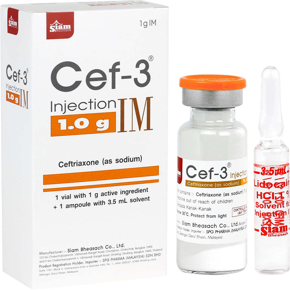 Cef-3 IM injection 1g 1 vial Ceftriaxone